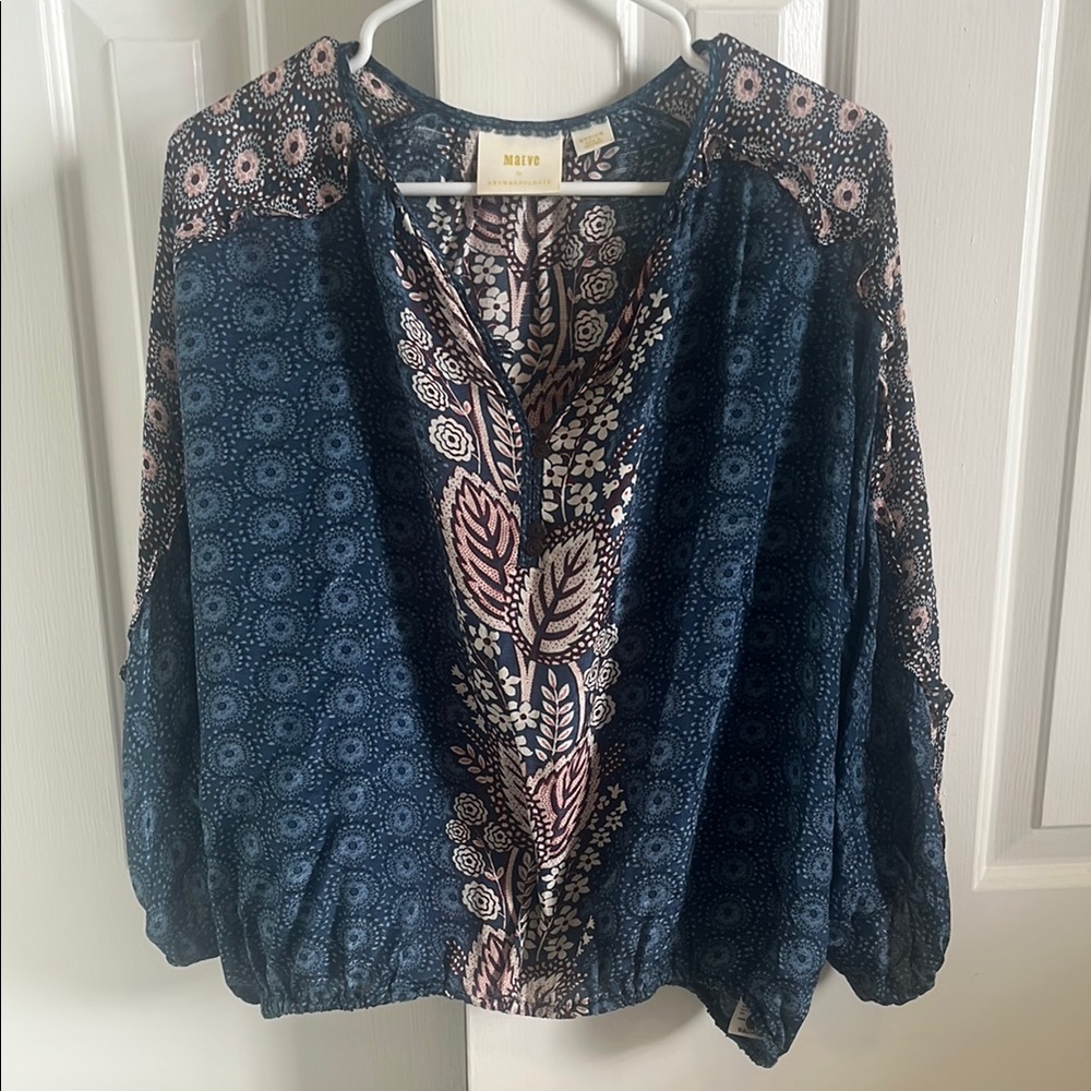 Maeve Women's Blue and Pink Patterned Top